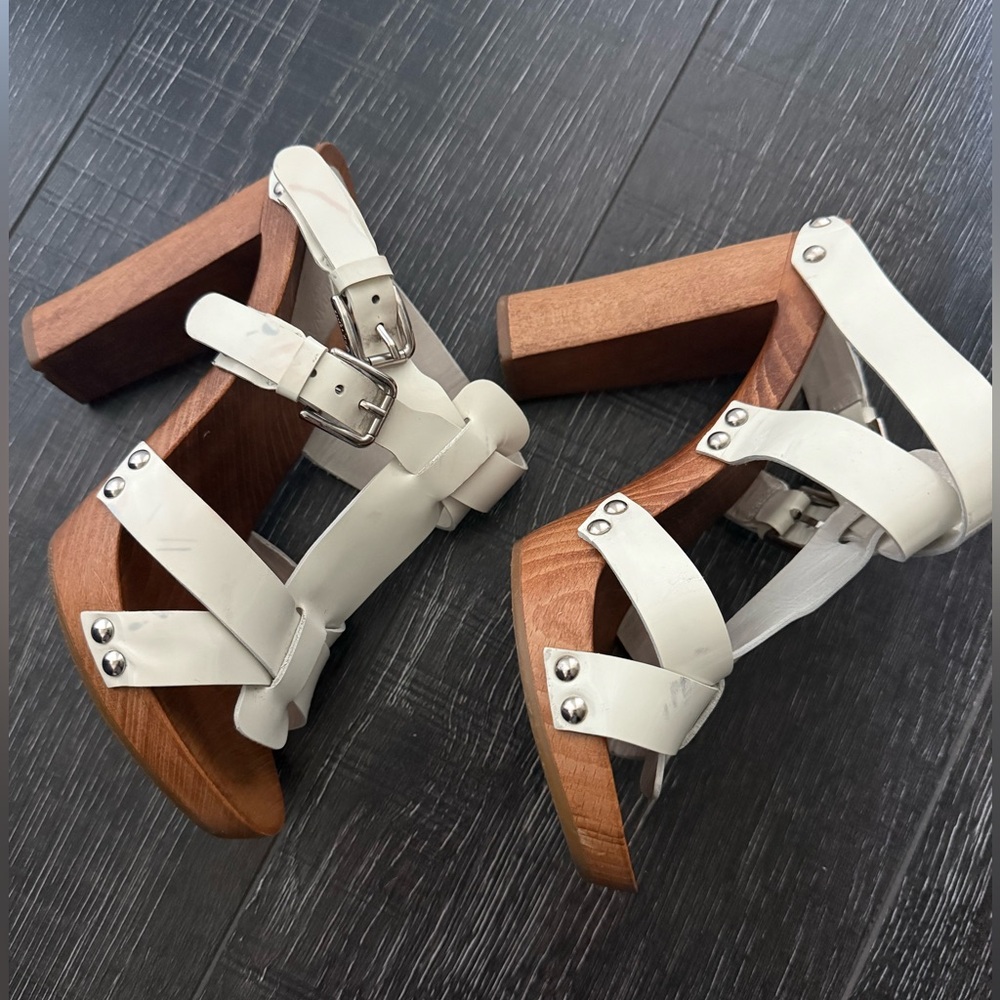 Dolce & Gabbana Y2K Platform Sandals 36.5 White Patent Wood Heel Made in Italy